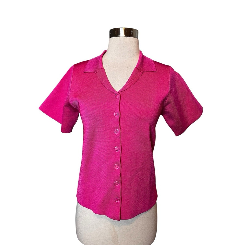 Hanifa Robyn Top Size XS Pink Knit Collared Blouse